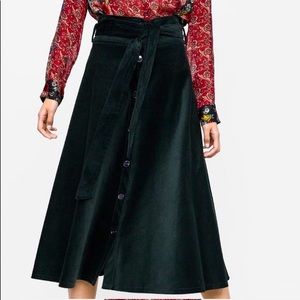 Zara Green Corduroy Midi Skirt